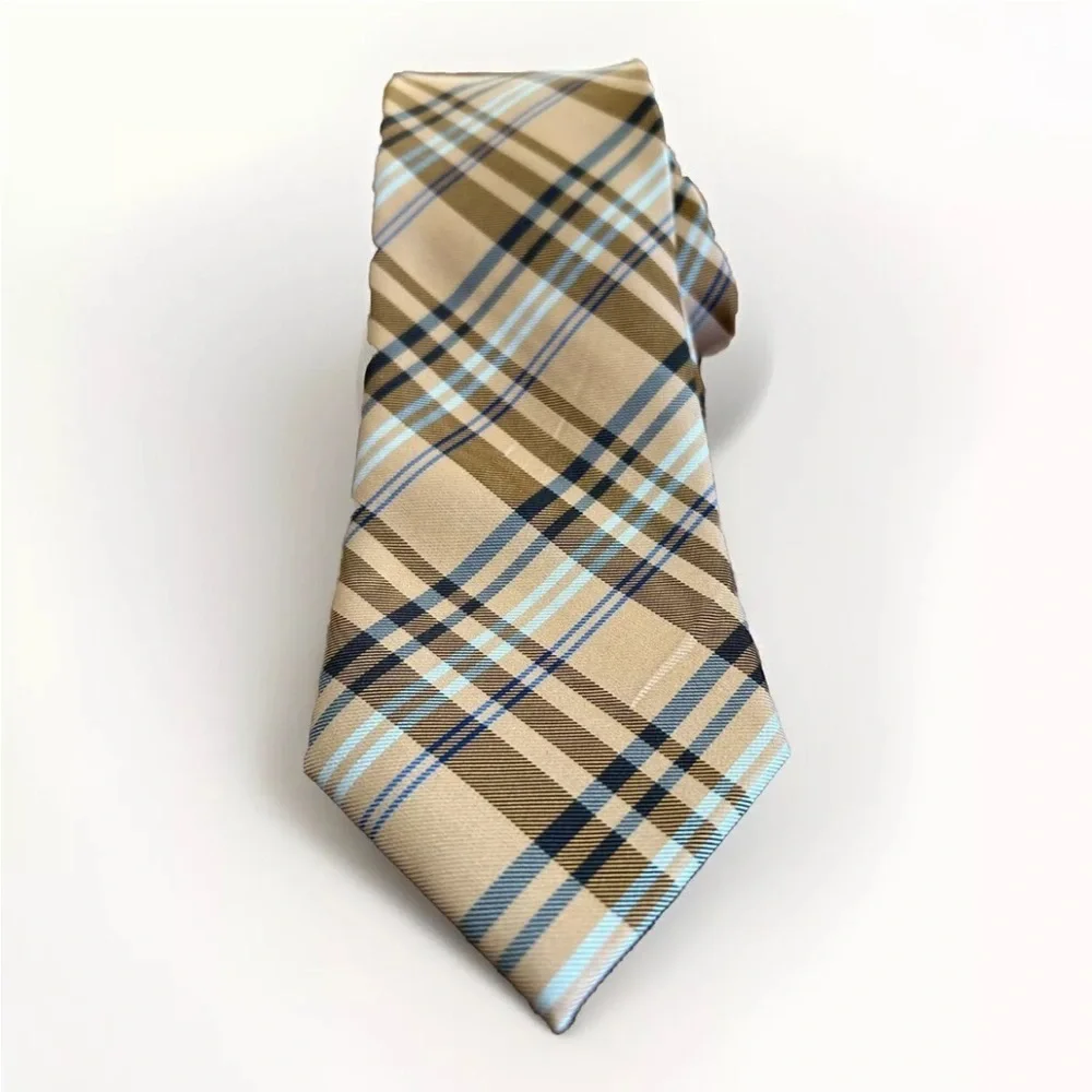 Parsley Luxury Neckwear - Men’s Neck Tie - Cream/Navy/White/Black Plaid Pattern